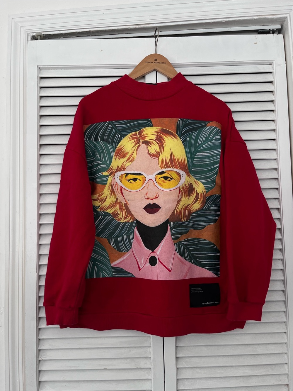 Zara Red Graphic Sweatshirt with Blonde Portrait Panel